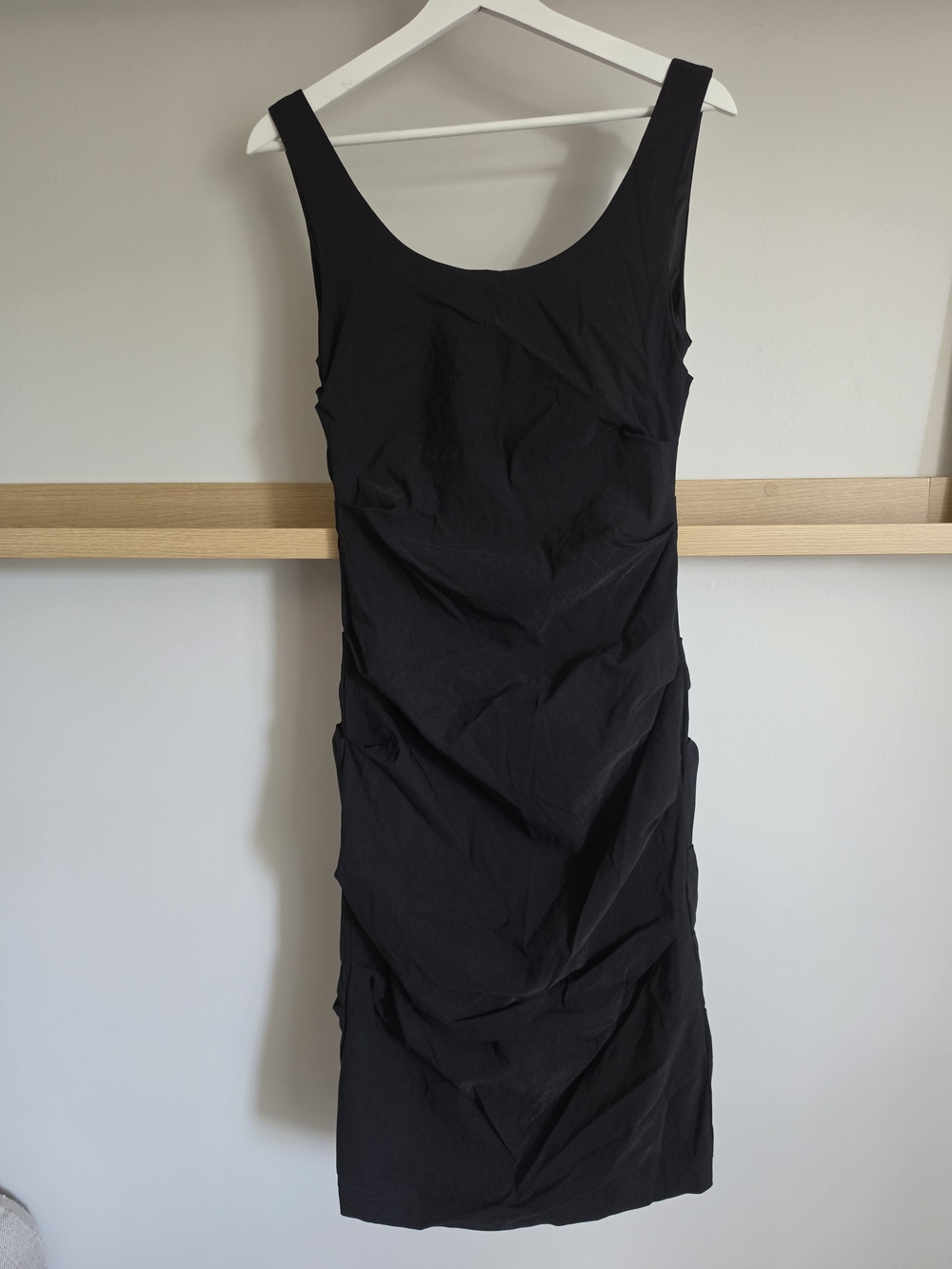 Papillon Black Scoop Neck Ruched Midi Dress